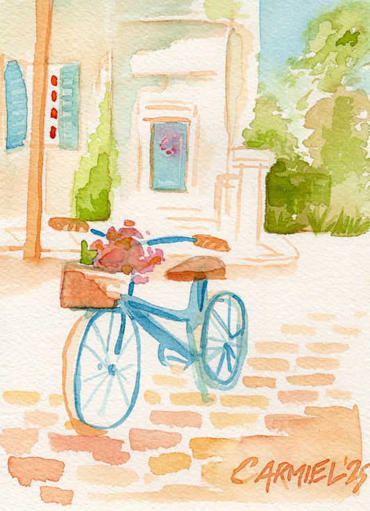 Blue Bicycle 5x7'' Original Watercolor