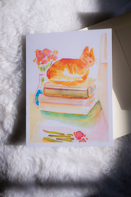 Orange Reading Kitty Greeting Cards