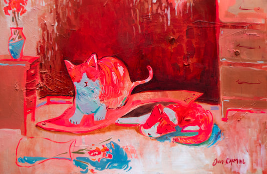 Two Playful Kitties (2026) 24x36'' Acrylic and Oil on Canvas