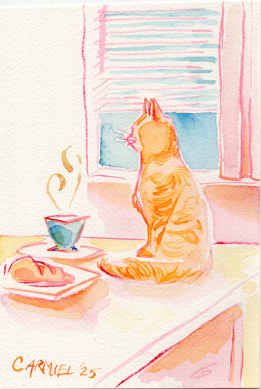 Coffee Kitty 5x7'' Original Watercolor