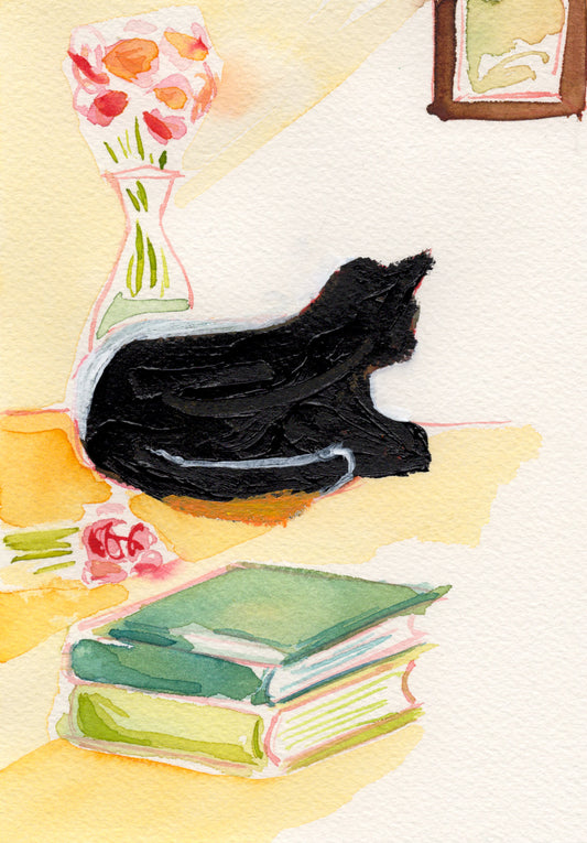 Black Kitty 5x7'' Original Watercolor