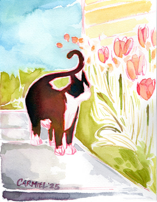 Tulip Kitty II 6x8'' Original Watercolor