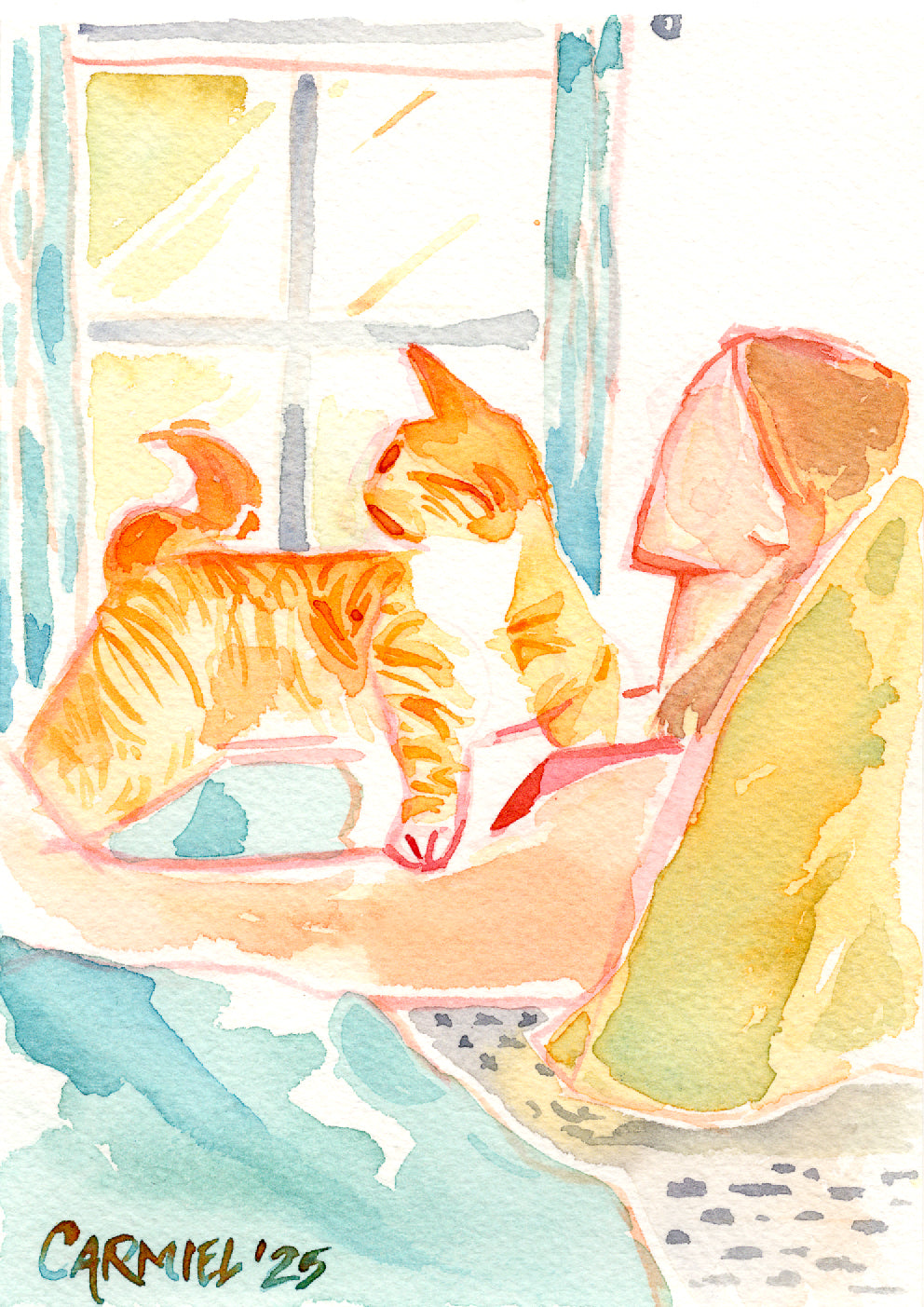 Lap Kitty 5x7'' Original Watercolor