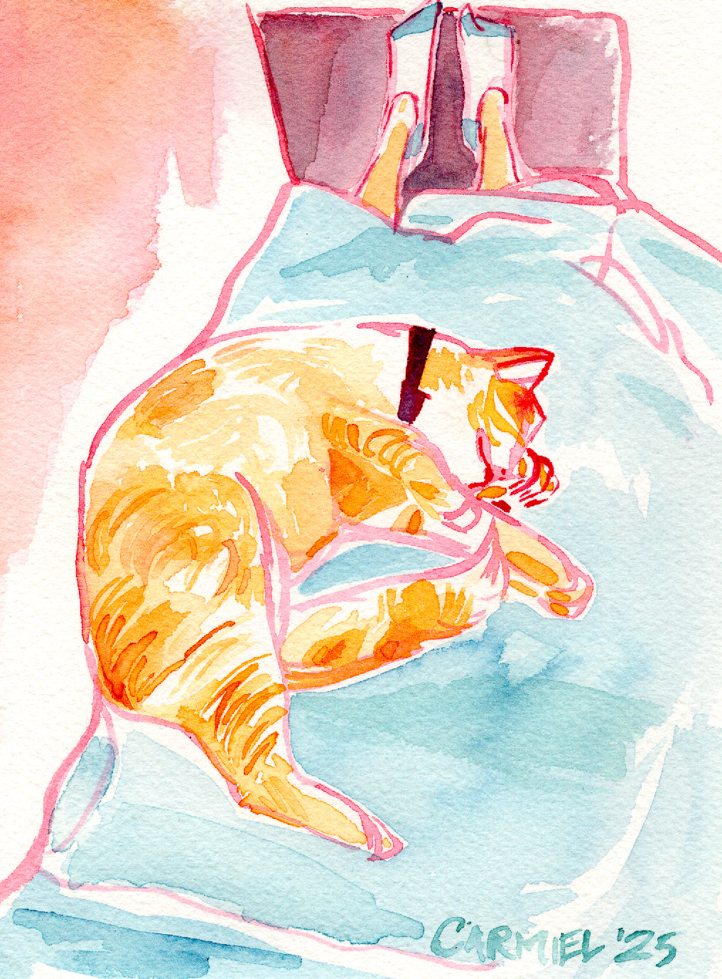 Sleepy Kitty II 5x7'' Original Watercolor