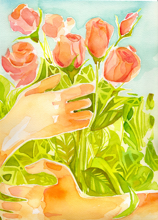 Arms Full of Roses 9x12'' Original Watercolor