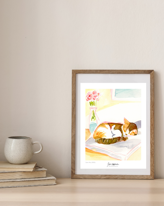 Calico Sleepy Kitty Art Print