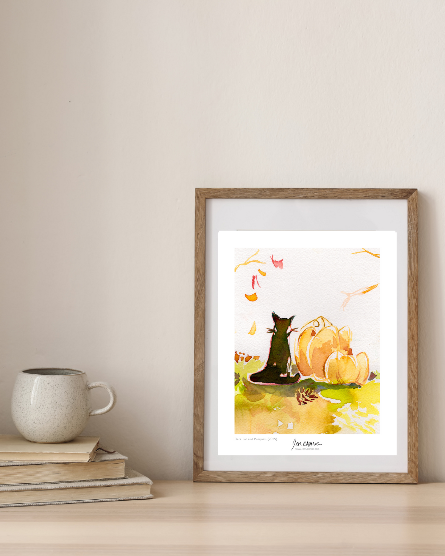 Black Cat and Pumpkins Art Print