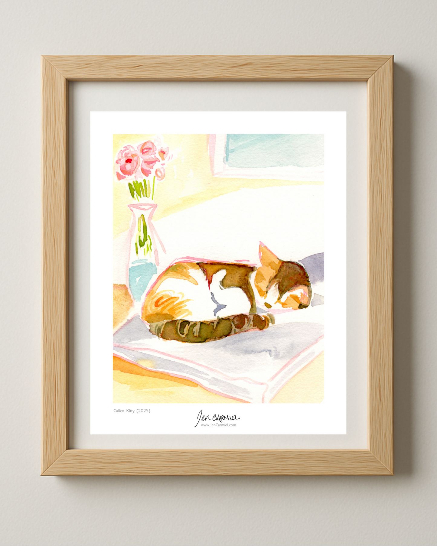 Calico Sleepy Kitty Art Print