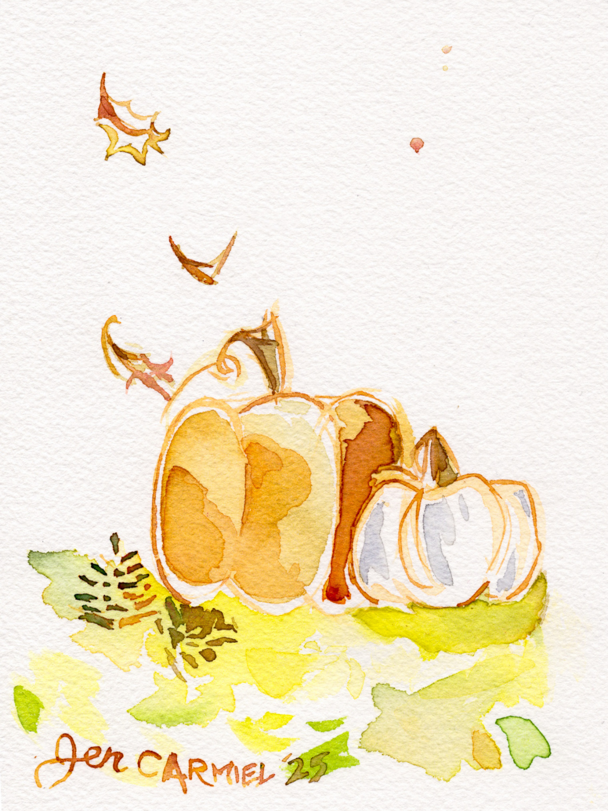Pumpkin Patch 5x7'' Original Watercolor