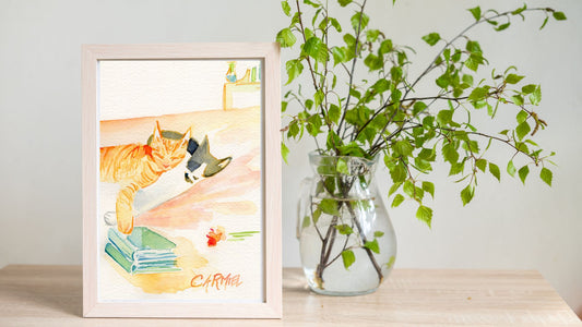 Sleepy Kitties - Framed Original Watercolor