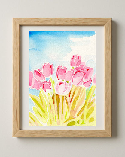 Field of Tulips - 5x7'' Original Watercolor