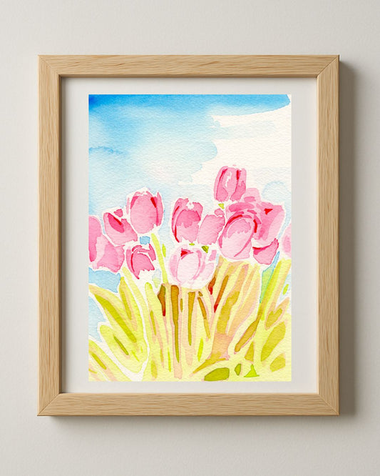 Field of Tulips - 5x7'' Original Watercolor