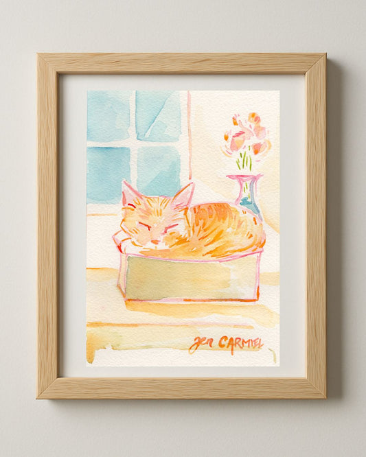 Kitty in a Box - 5x7'' Original Watercolor
