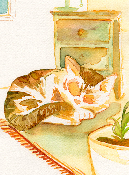 Sleepy Kitty 5x7'' Original Watercolor