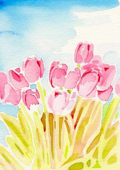 Field of Tulips - 5x7'' Original Watercolor