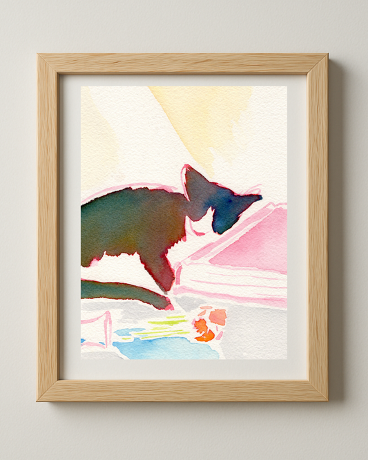 Sleepy Tuxedo Kitty - 5x7'' Original Watercolor