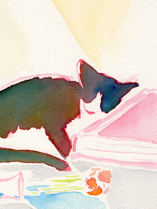 Sleepy Tuxedo Kitty - 5x7'' Original Watercolor