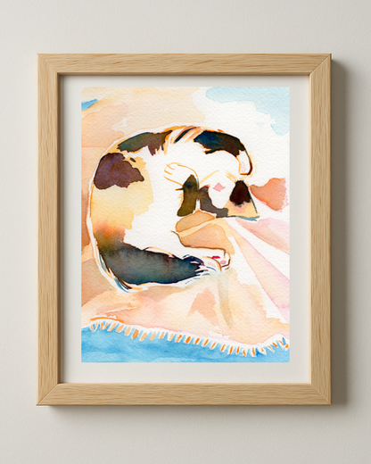 Comfy Calico Kitty - 5x7'' Original Watercolor