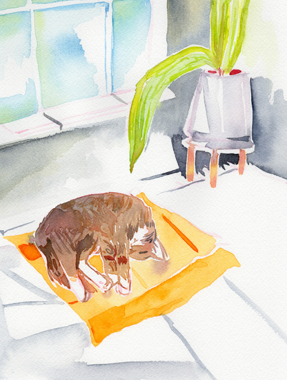 Brown Tabby Kitty by the Window - 8x10 Original Watercolor