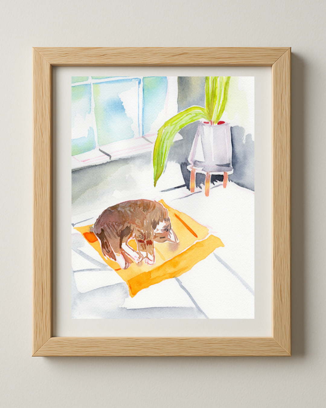 Brown Tabby Kitty by the Window - 8x10 Original Watercolor