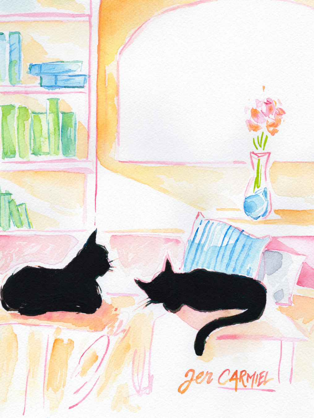 Two Black Kitties - 8x10 Original Watercolor