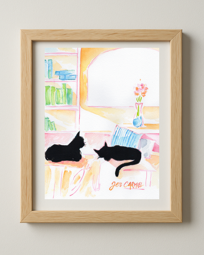 Two Black Kitties - 8x10 Original Watercolor