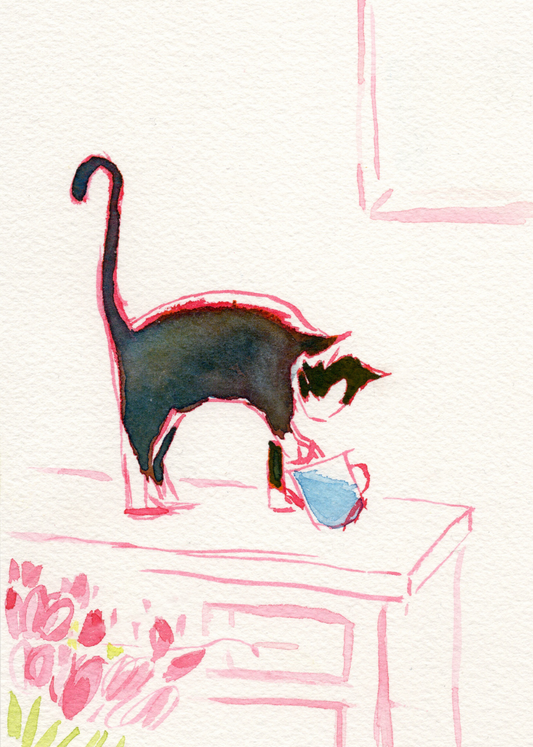 Kitty on the Counter - 5x7'' Original Watercolor