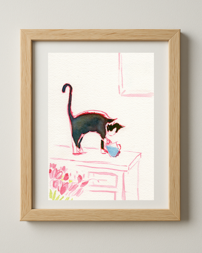 Kitty on the Counter - 5x7'' Original Watercolor