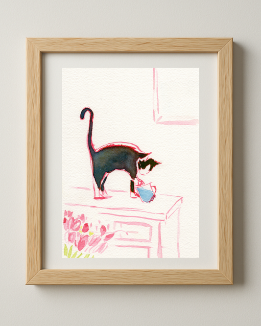 Kitty on the Counter - 5x7'' Original Watercolor