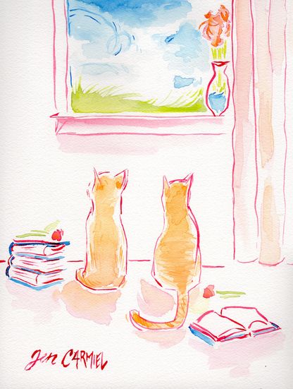 Orange Kitties by the Window - 8x10 Original Watercolor