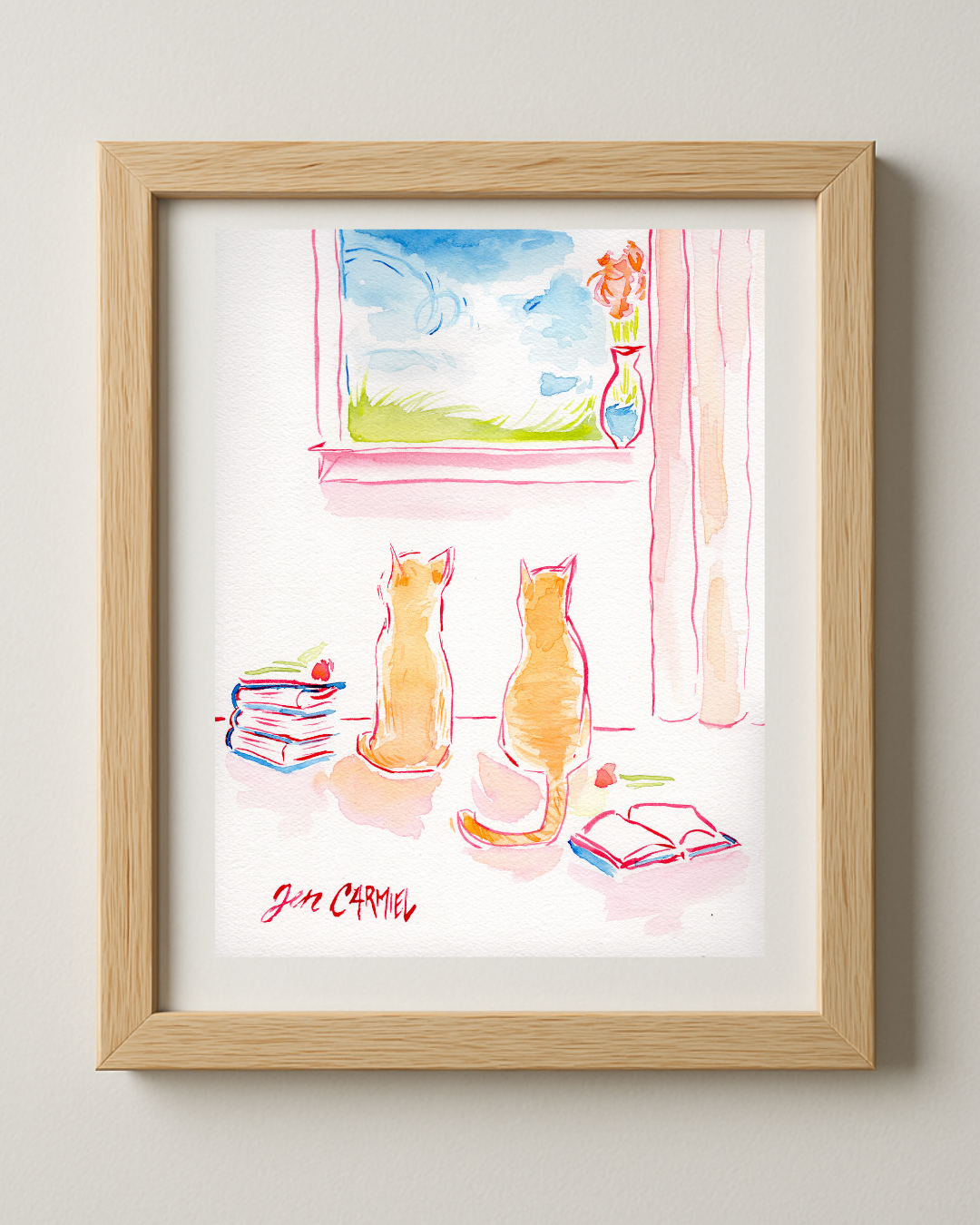 Orange Kitties by the Window - 8x10 Original Watercolor