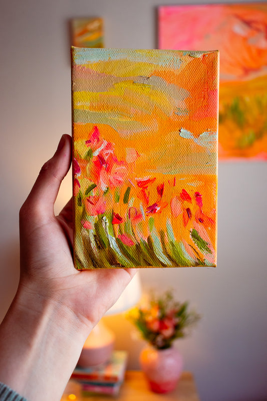 Flower Field 2x4'' Oil on Canvas