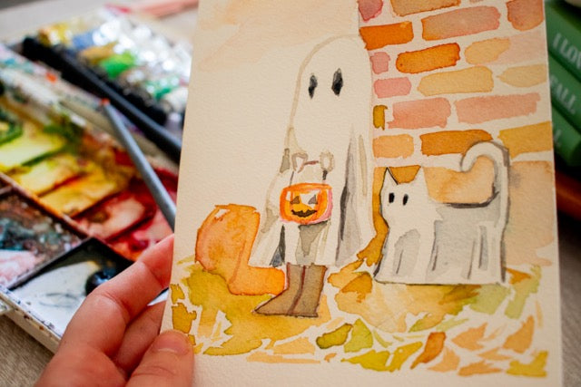 Trick or Treat Framed Original Watercolor