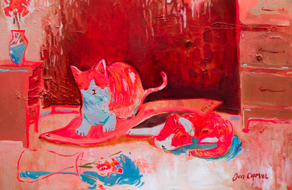 Two Playful Kitties (2026) 24x36'' Acrylic and Oil on Canvas