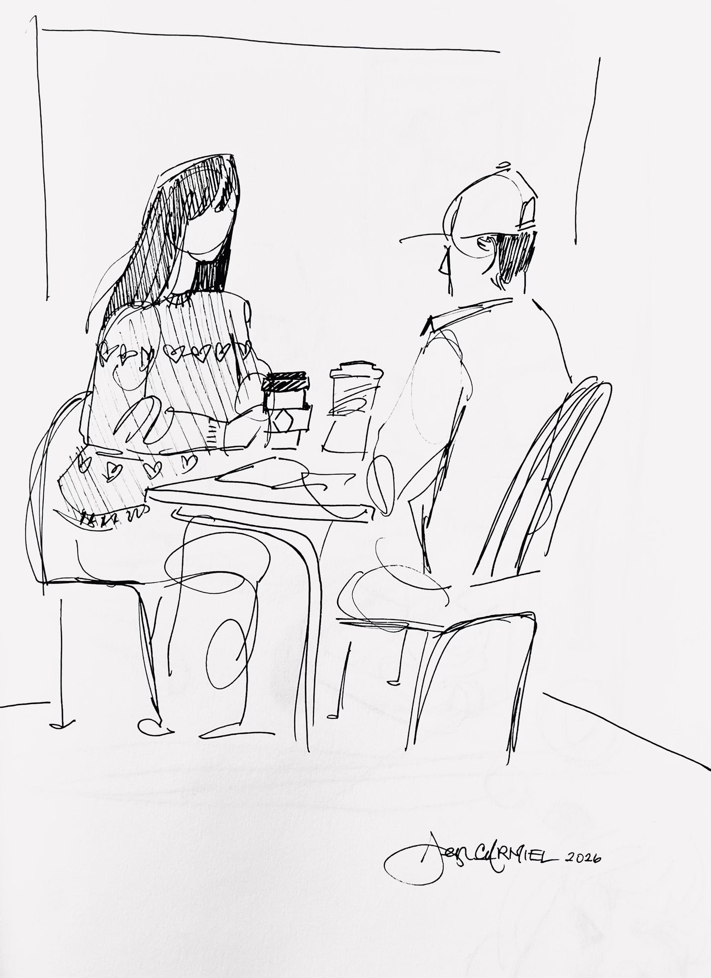 Coffee Date - 8x10 Original Ink Drawing