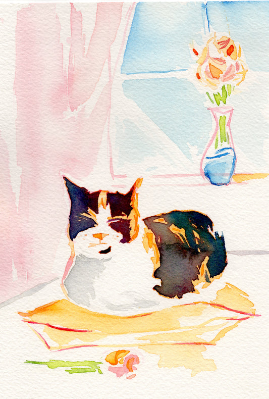 Calico Kitty Loaf - Unframed Original Watercolor