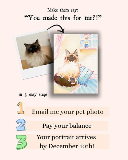 Christmas Mini - Custom Watercolor Pet Portrait (Soda City Special)