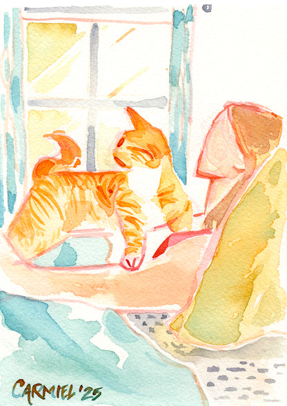 Lap Kitty 5x7'' Original Watercolor