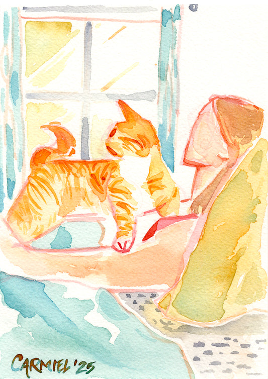 Lap Kitty 5x7'' Original Watercolor