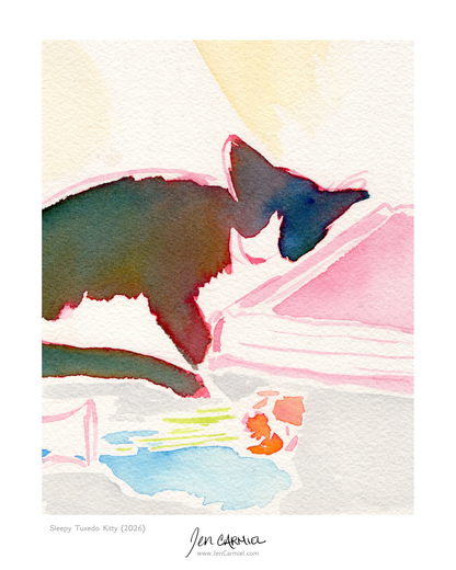 Sleepy Tuxedo Kitty Art Print - (Limited Edition of 20)