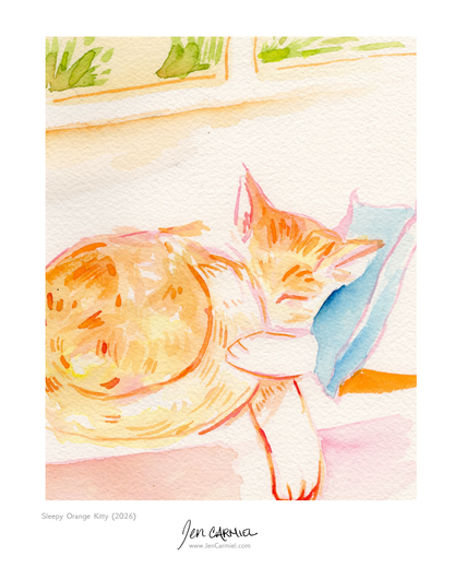 Sleepy Orange Kitty Art Print - (Limited Edition of 20)