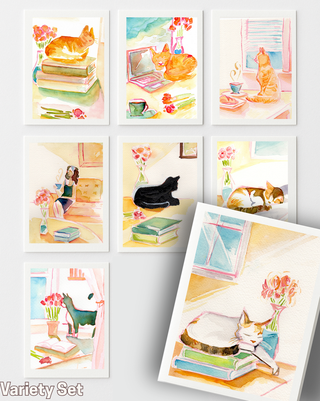 Book Lover Kitty Greeting Cards (Variety Set)