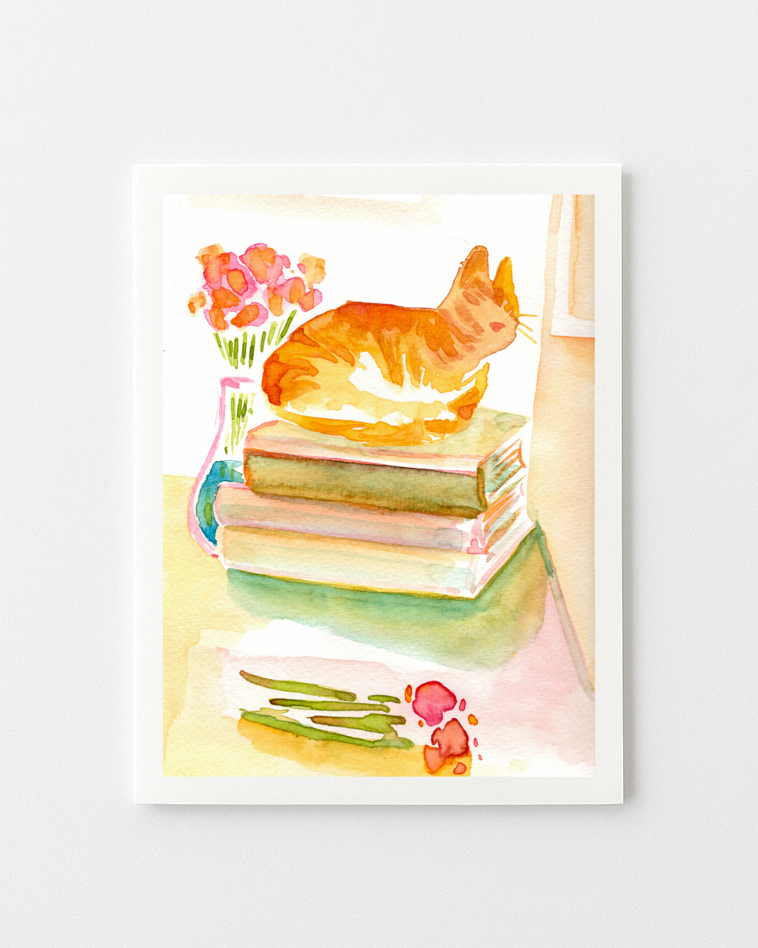 Orange Reading Kitty Greeting Cards