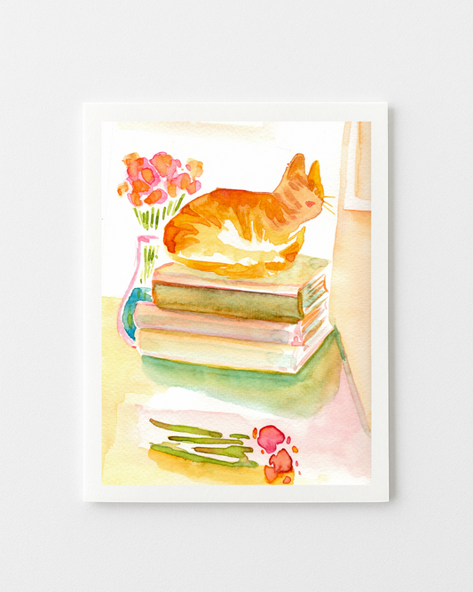 Orange Reading Kitty Greeting Cards
