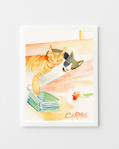Two Cats with Books Greeting Cards
