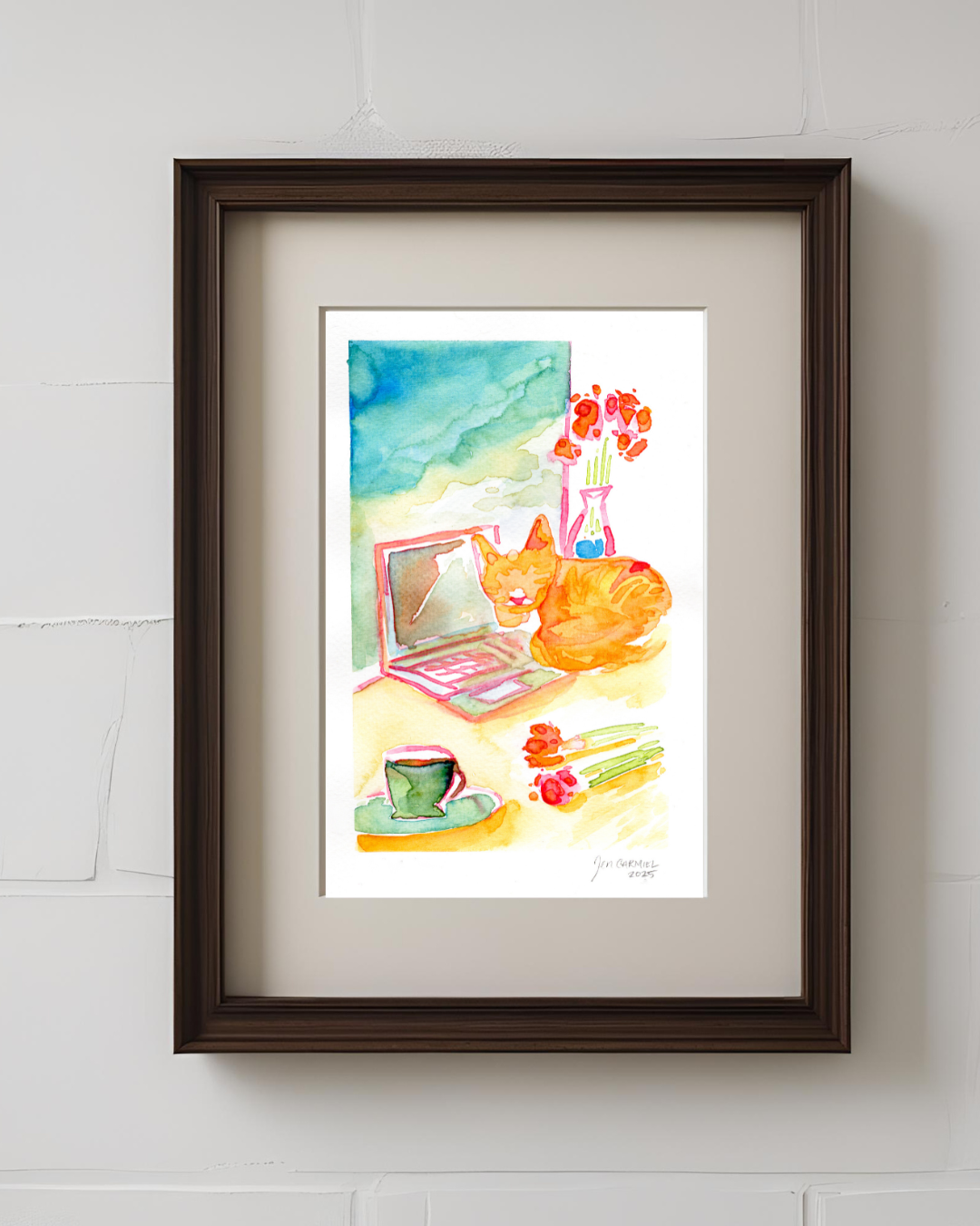 Computer Kitty 6x9'' Original Watercolor