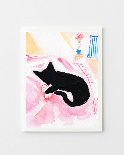Comfy Black Kitty Greeting Card