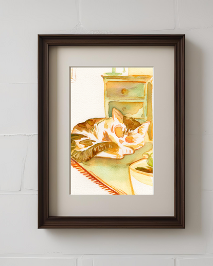 Sleepy Kitty 5x7'' Original Watercolor