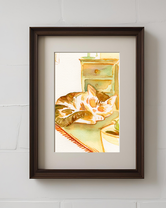 Sleepy Kitty 5x7'' Original Watercolor