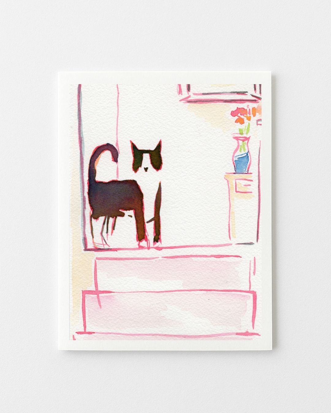 Tuxedo Kitty by the Stairs Greeting Card